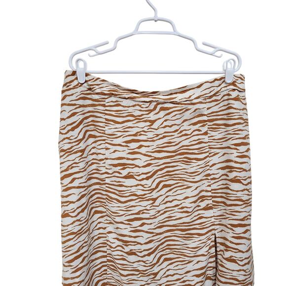 Ava & Viv Zebra Stripe Midi Pull On A-Line Slit Skirt Cream Brown Size 1X - Picture 2 of 7